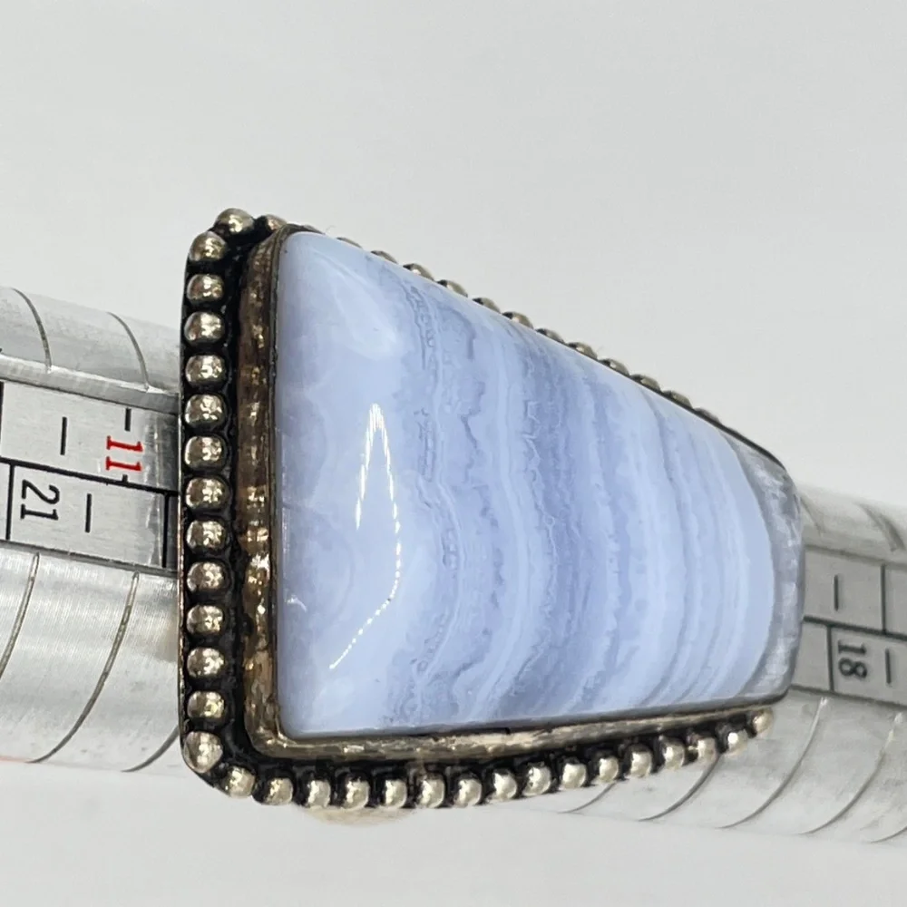 Vintage Artisan 925 Sterling Blue Lace Agate Statement Ring Size 9 1/2 Unisex